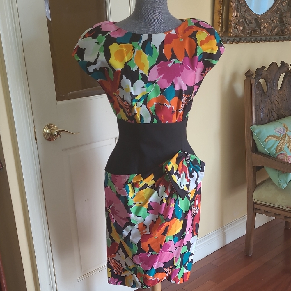 A.J. Bari Multicolor Floral Midi Dress